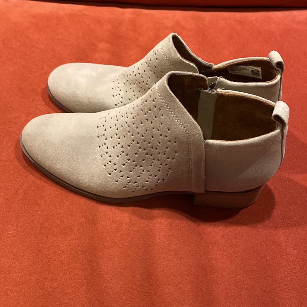 Toms Beige Suede Perforated Ankle Booties